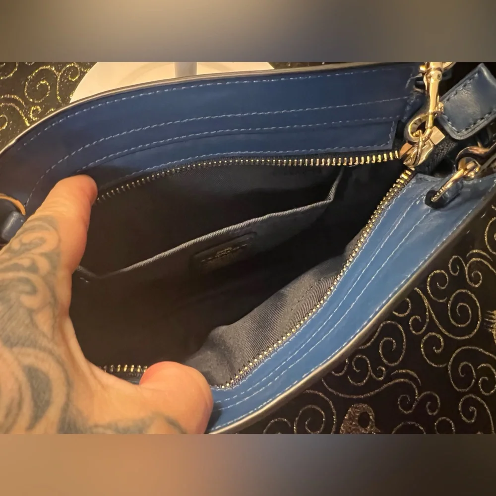 Coach Swagger Exotic Python Snake Skin Blue and Black Crossbody Wristlet